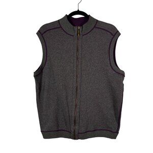 Reversible Mens Gray Purple Sleeveless Zip-Up Knit Vest Tailored Layered